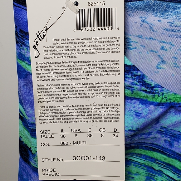 Gottex Blue Halter Tankini Swim Top Multi Watercolor Print Soft Cup - Picture 7 of 7